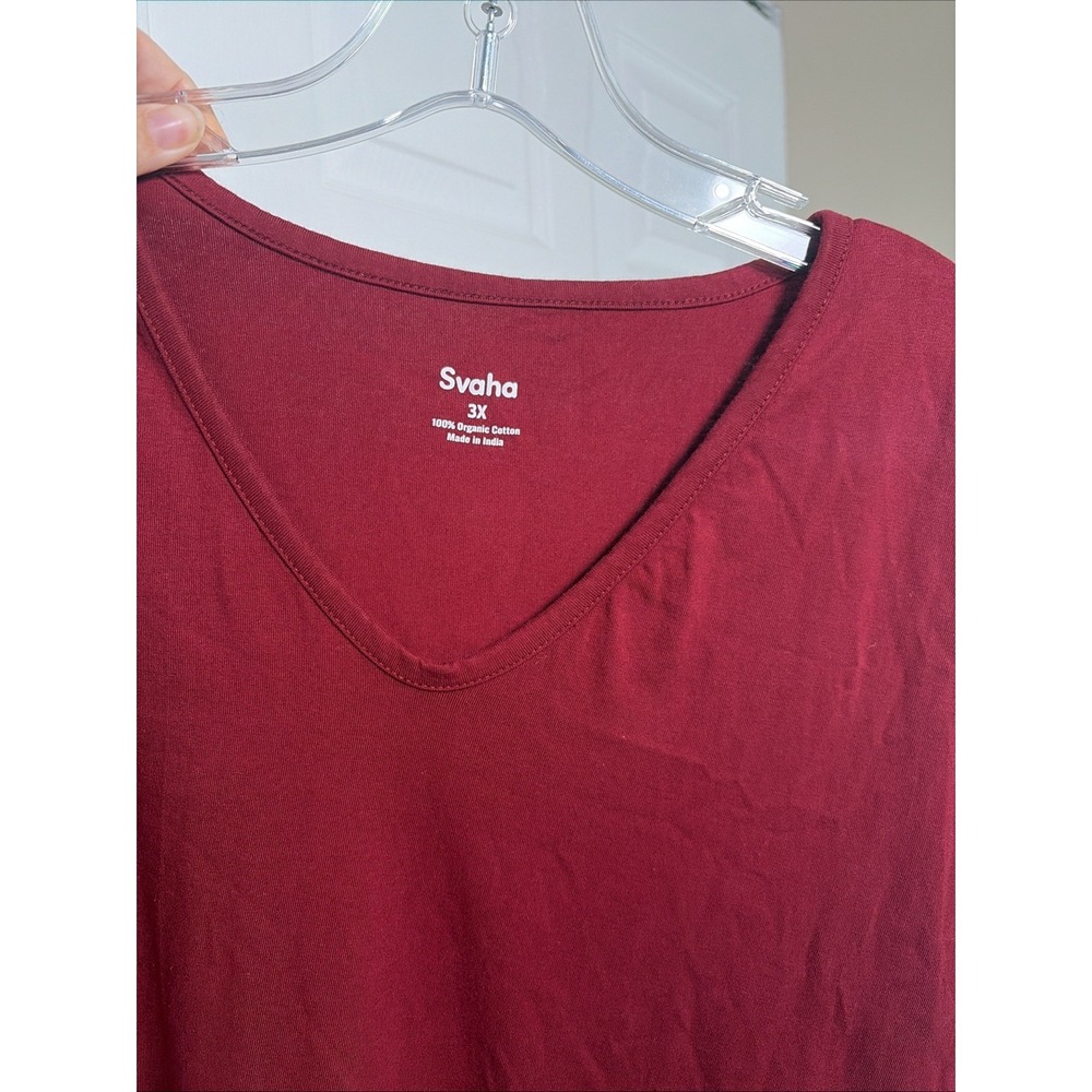 Svaha V-Neck Midi Dress Womens Size 3X Red Pockets Organic Cotton Long Sleeve - Picture 4 of 5